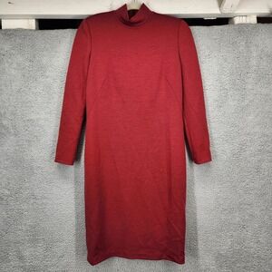 Akris Wool Silk Lined Mock Neck Long Sleeve Sheath‎ Dress Burgundy Red US 8
